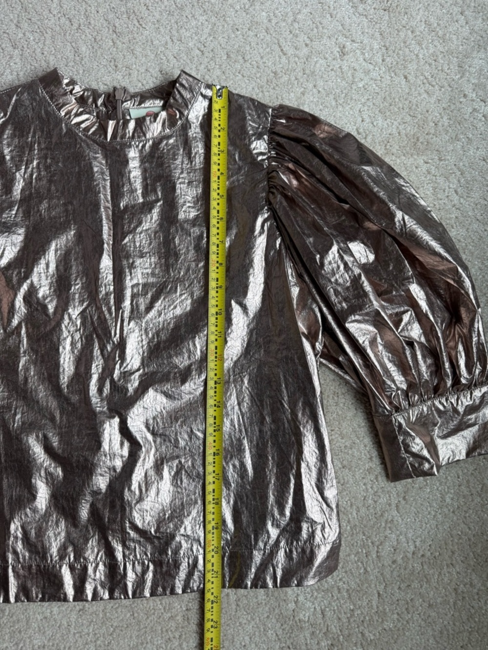 FARM Rio Metallic Rose Gold Puff Sleeve Blouse - Picture 6 of 9